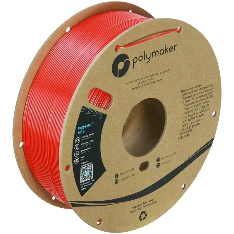 Polymaker ABS Red, 1.75 mm 1 kg spool with a printed example