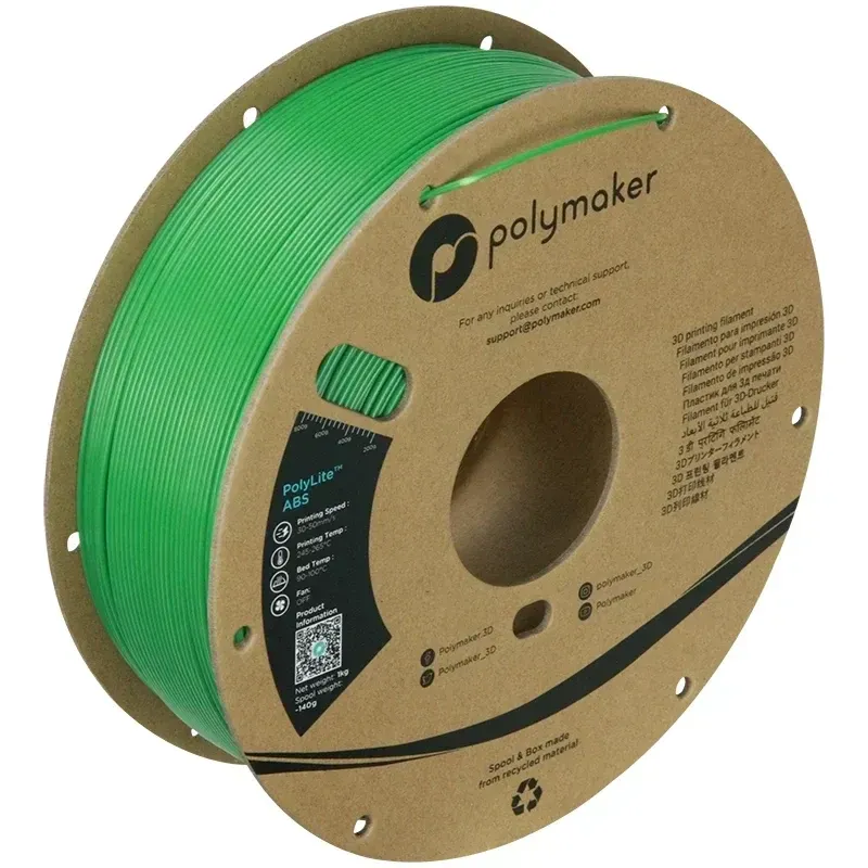 Polymaker ABS Green, 1.75 mm 1 kg spool with a printed example