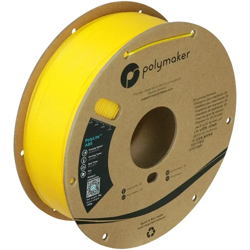 Polymaker ABS Yellow, 1.75 mm 1 kg spool with a printed example
