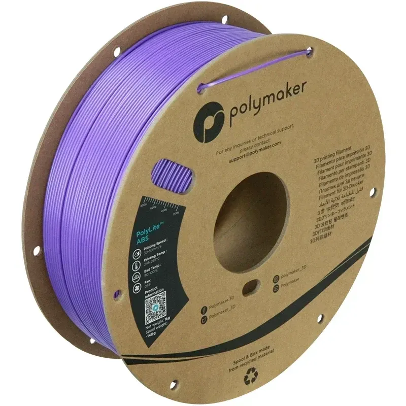 Polymaker ABS Purple, 1.75 mm 1 kg spool with a printed example
