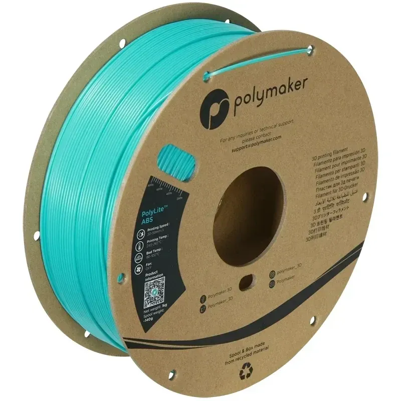Polymaker ABS Polymaker Teal, 1.75 mm 1 kg spool with a printed example