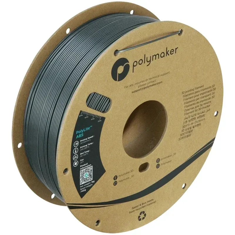 Polymaker ABS Dark Gray, 1.75 mm 1 kg spool with a printed example