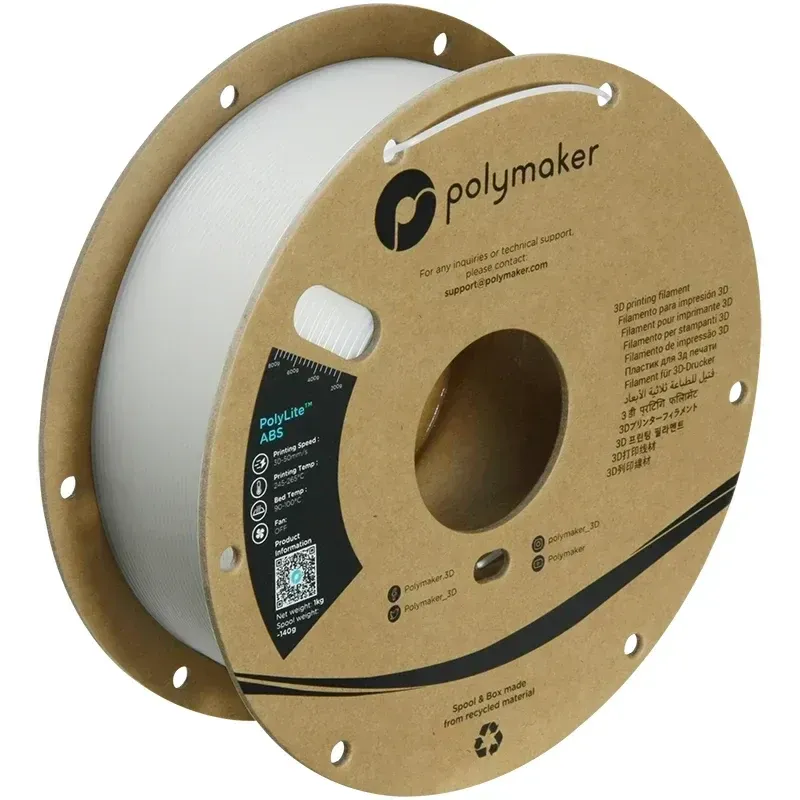 Polymaker ABS Natural, 1.75 mm 1 kg spool with a printed example