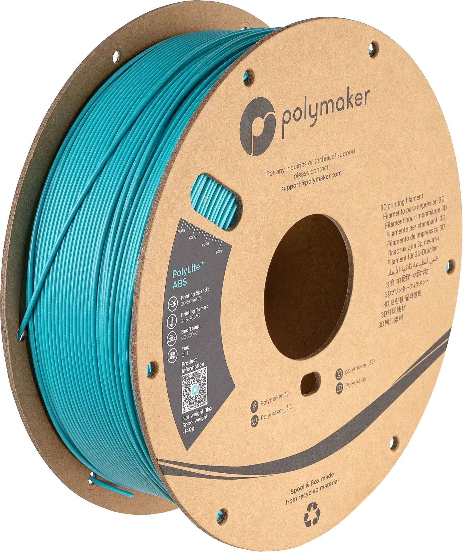 Polymaker Galaxy ABS Teal, 1.75 mm 1 kg spool, isometric view