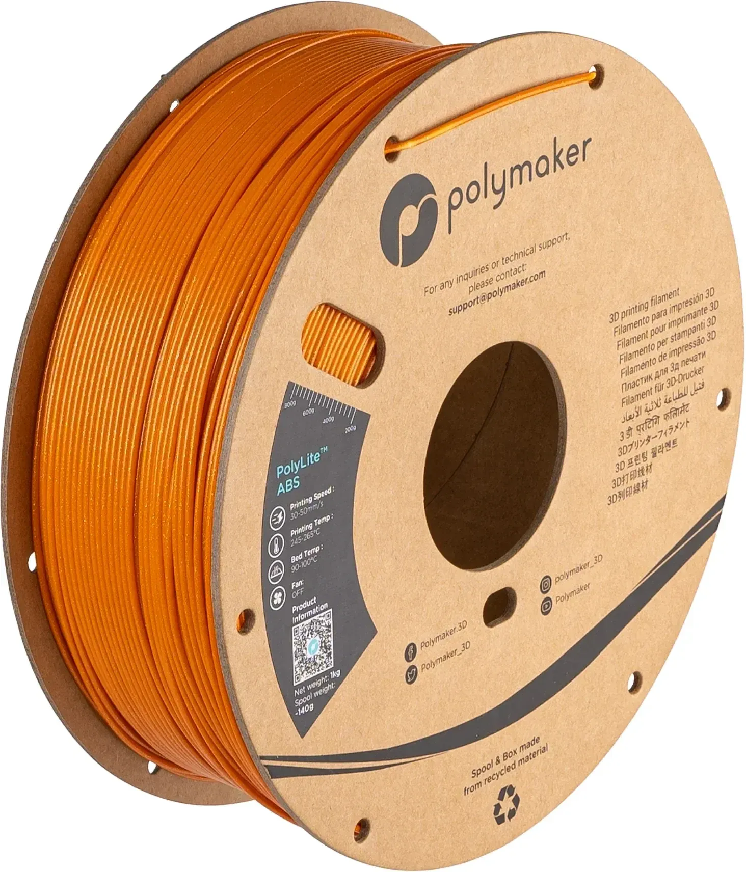 Polymaker Galaxy ABS Orange, 1.75 mm 1 kg spool, isometric view