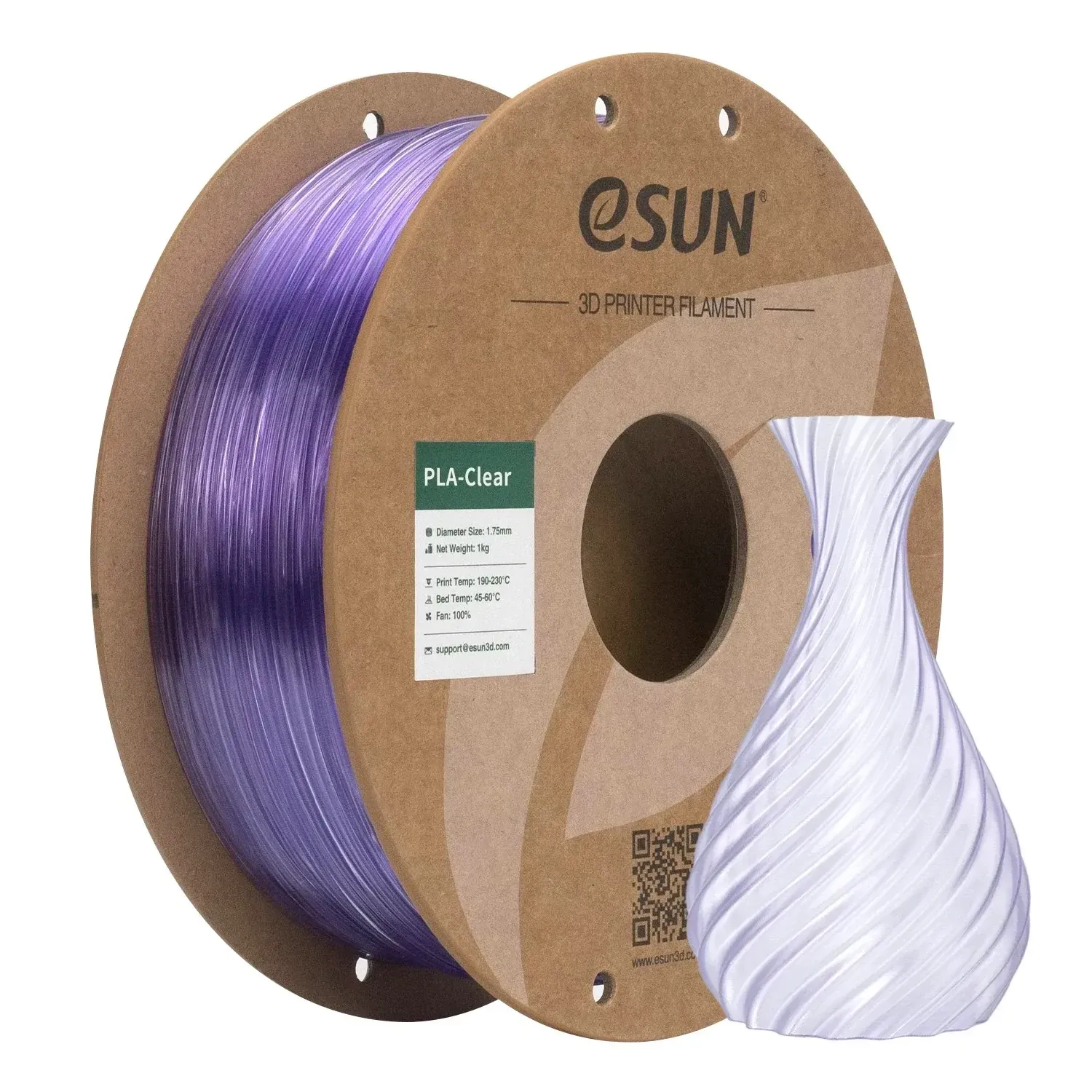 eSUN PLA-Clear Translucent Light Purple, 1.75 mm 1 kg spool