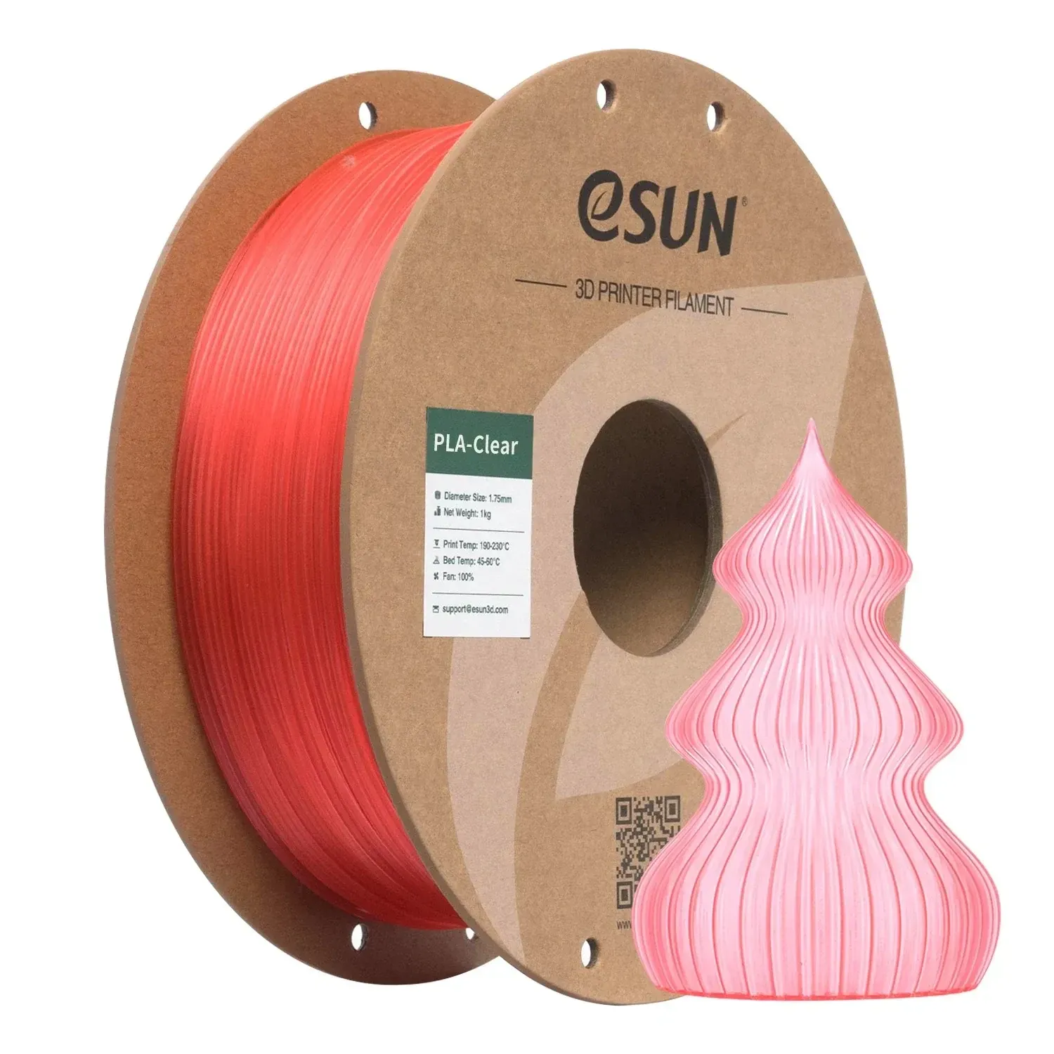 eSUN PLA-Clear Translucent Watermelon Red, 1.75 mm 1 kg spool
