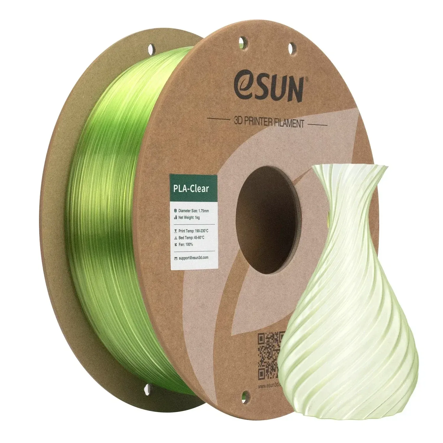 eSUN PLA-Clear Translucent Green, 1.75 mm 1 kg spool