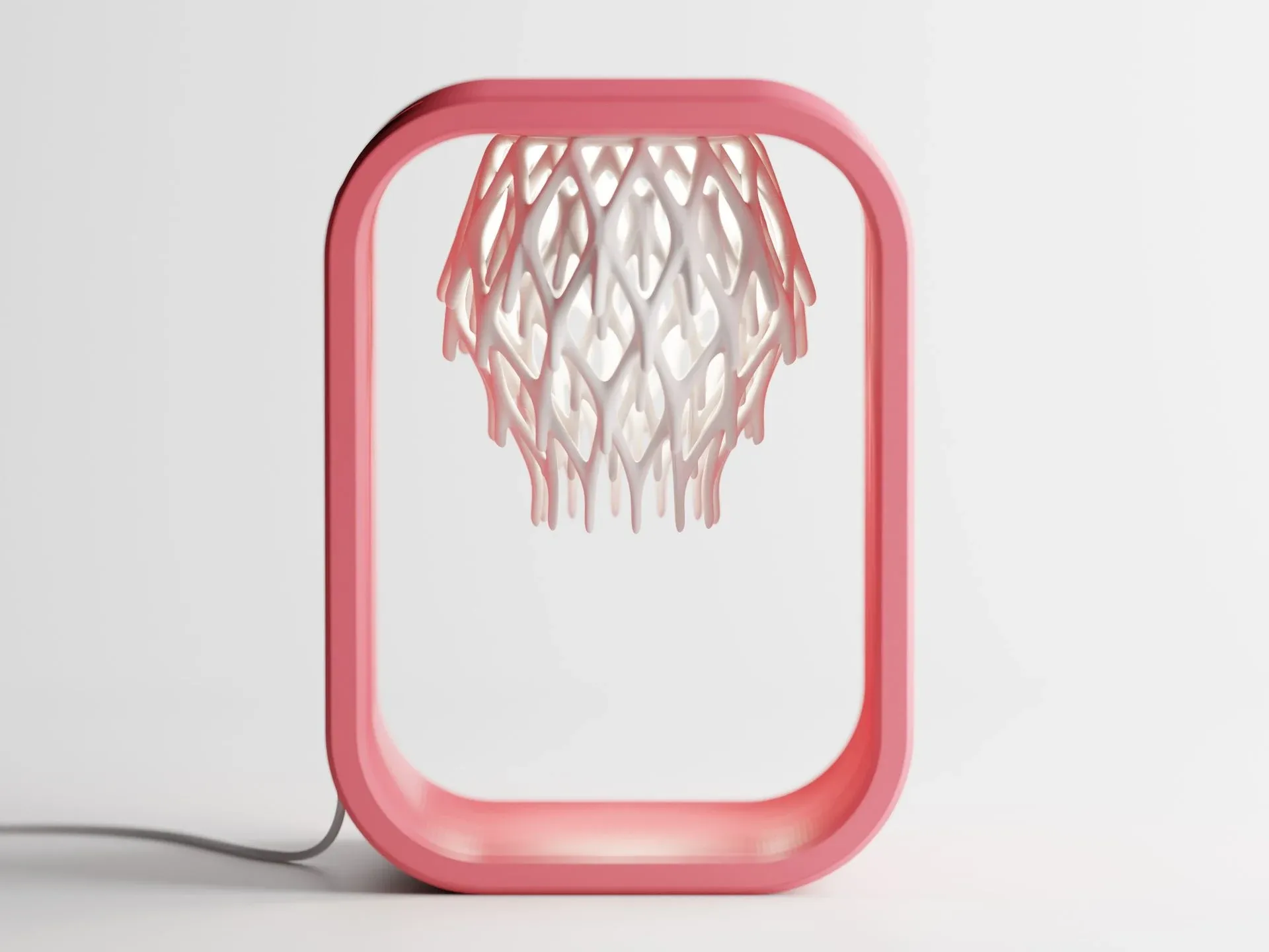 Tessar in Pink - 3D printed table lamp, arched frame with a coral-form shade