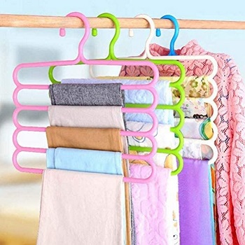 Anti-Slip Magic Multiple Layer Trousers Hanger Multifunction Pants Closet Belt Holder Rack S-Type 5 Layers Saving Space