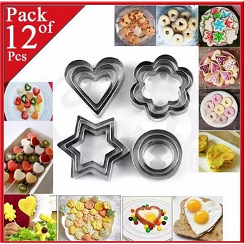 12pcs/set Stainless Steel Cookie Cutter Biscuit DIY Mold Star Heart Round Flower Shape Cutter Baking Mould Tools.