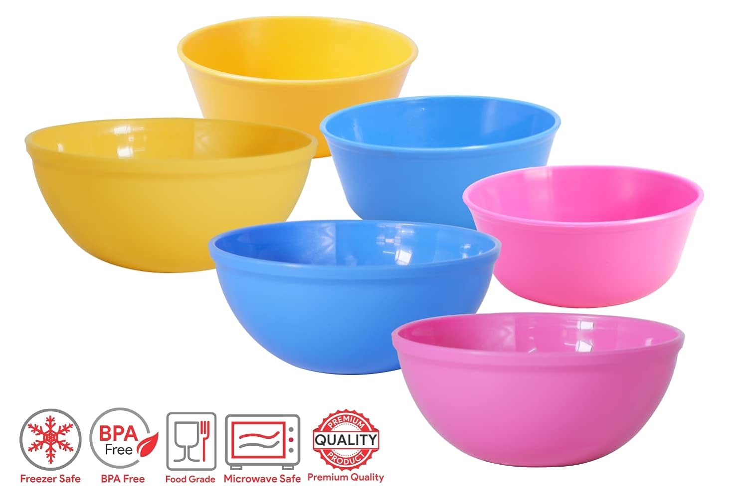 WONDER Homeware Sigma Microwave Safe Bowls, Set of 6 pc, 450 ml & 650 ml, Yellow Blue Pink Color