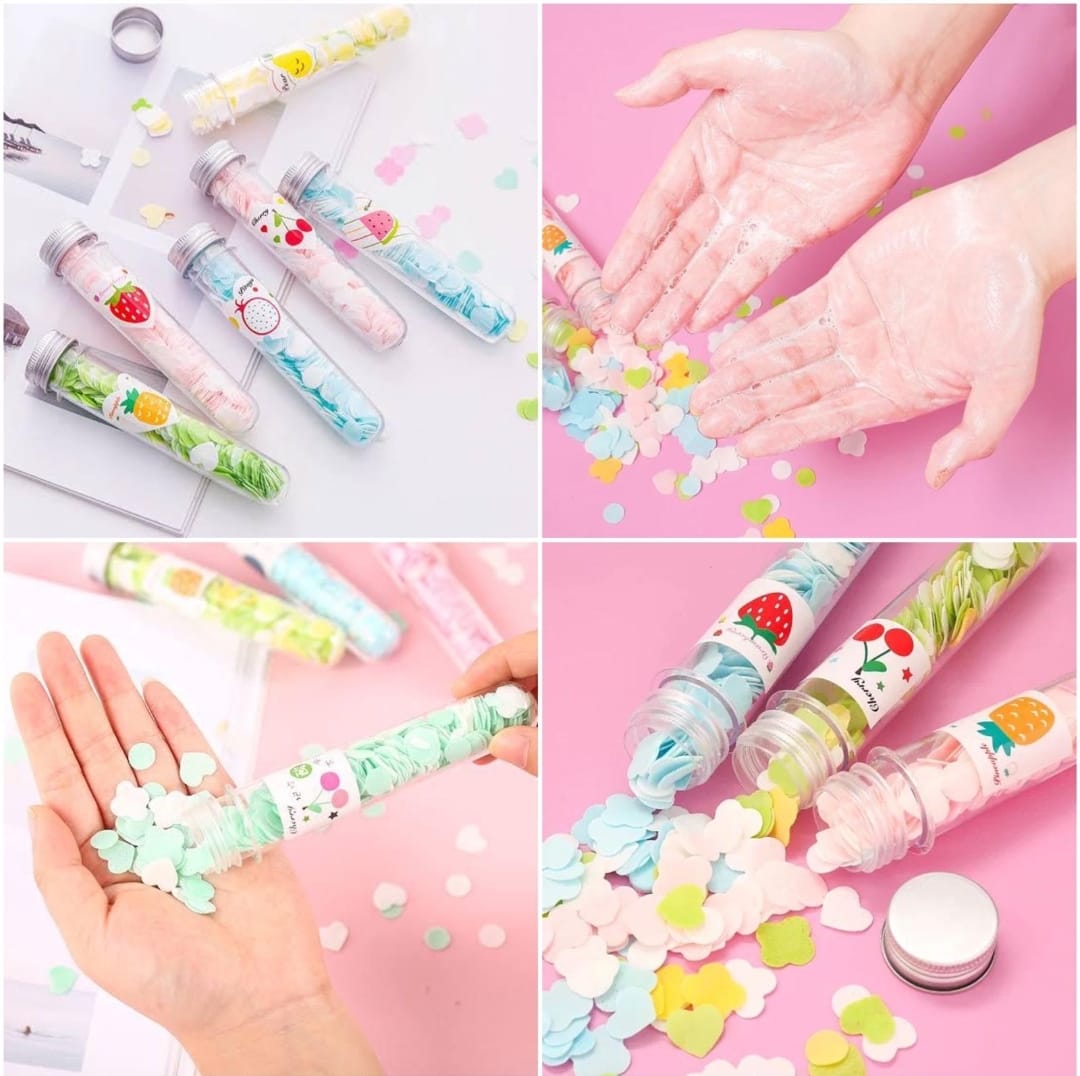 Portable Hand Washing Bath Flower Shape Paper Soap Strips In Test Tube Bottle