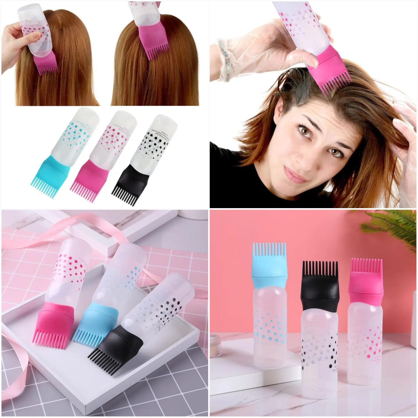 Comb Applicator Bottle Clear Scale Ergonomic Design Plastic Bottle for Hair Dyeing Shampoo 3pcs