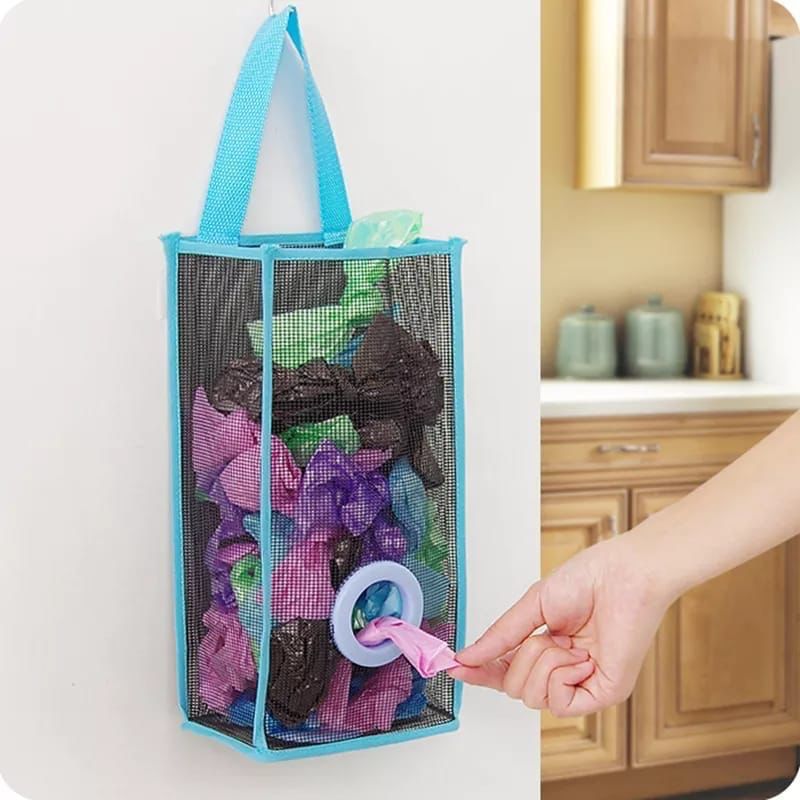 Hanging Mesh Disposable Bag Garbage Bag Storage Holder Organizer Basket