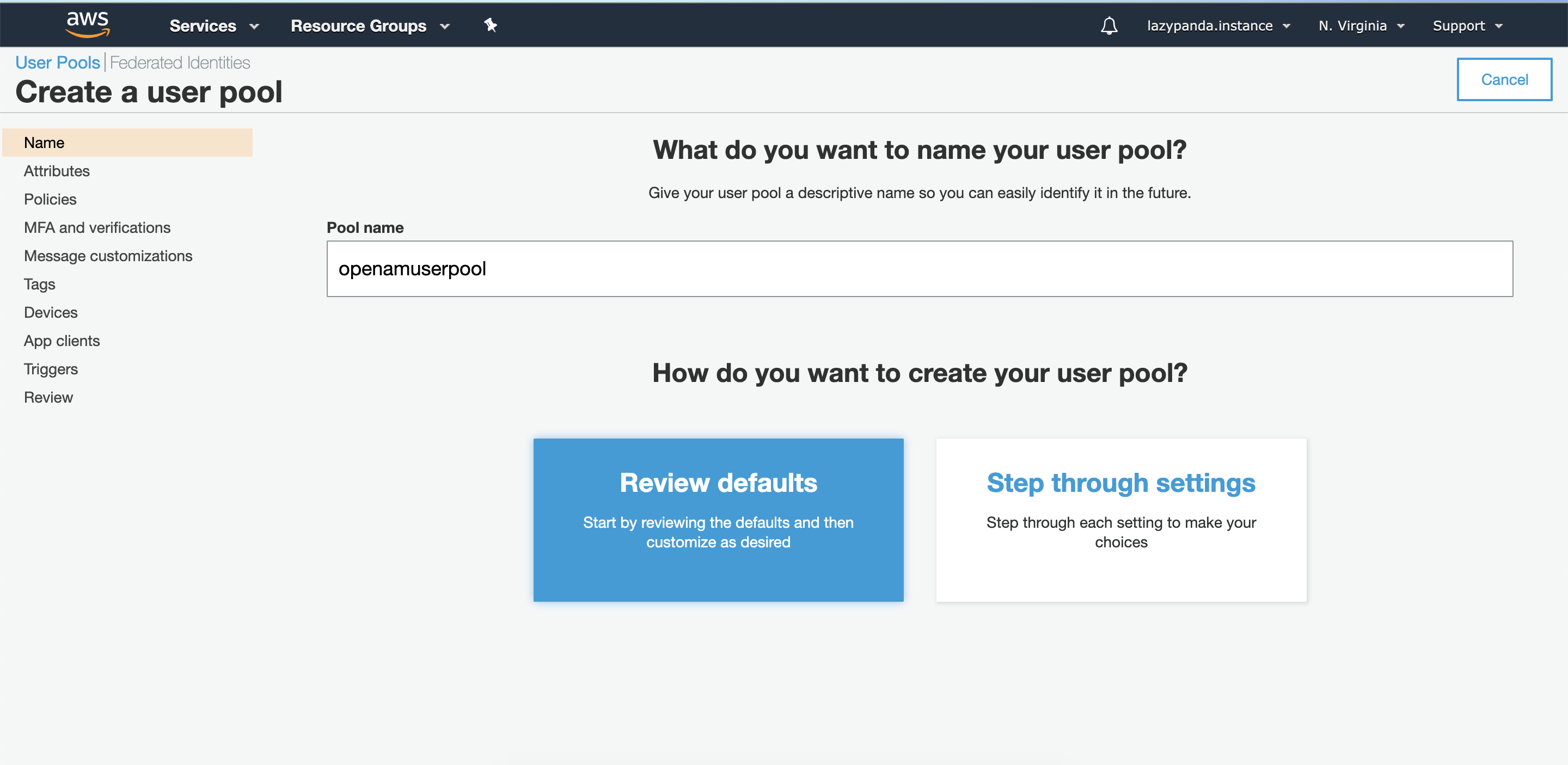 create user pool SSO integration