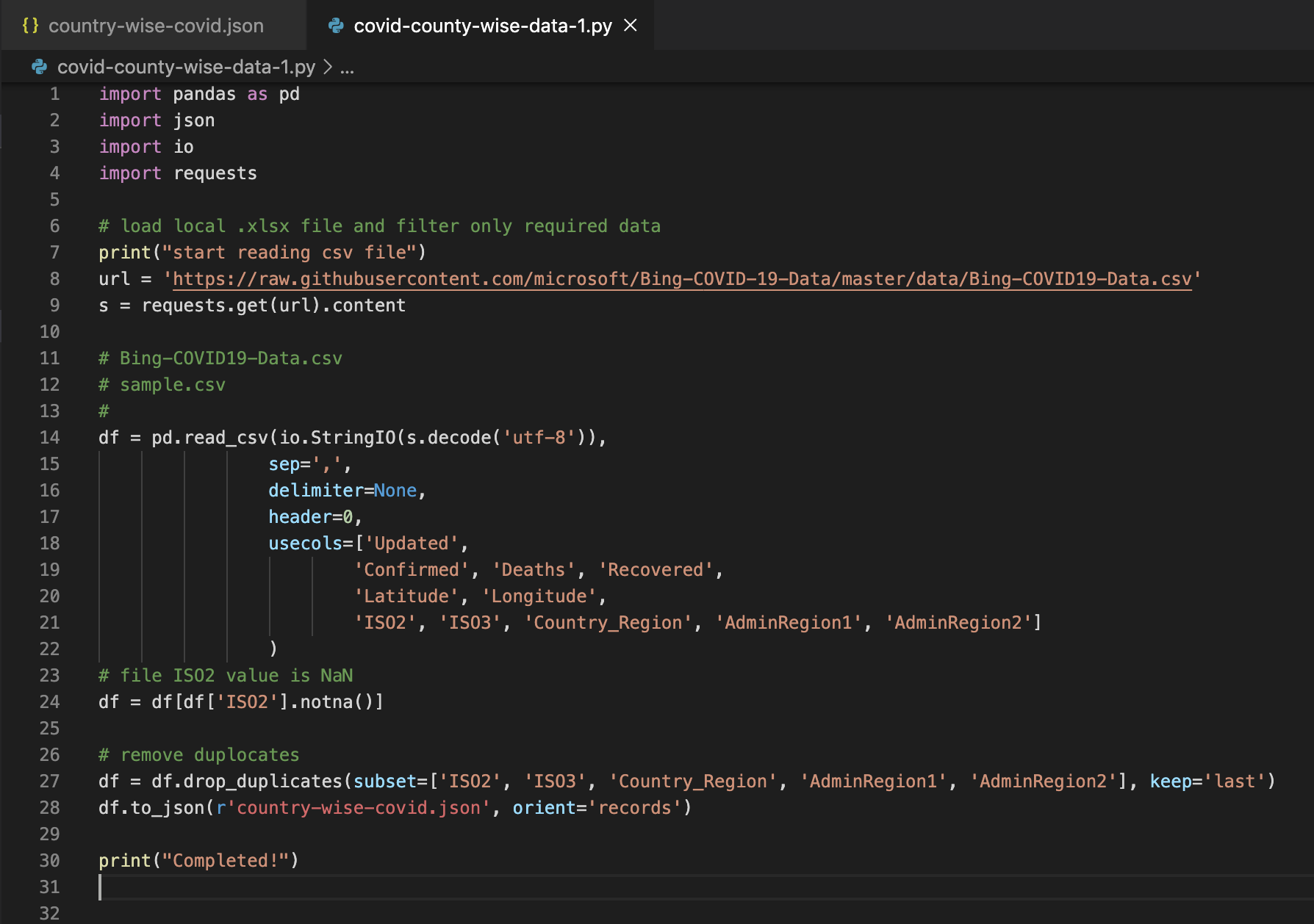 python to csv to json 