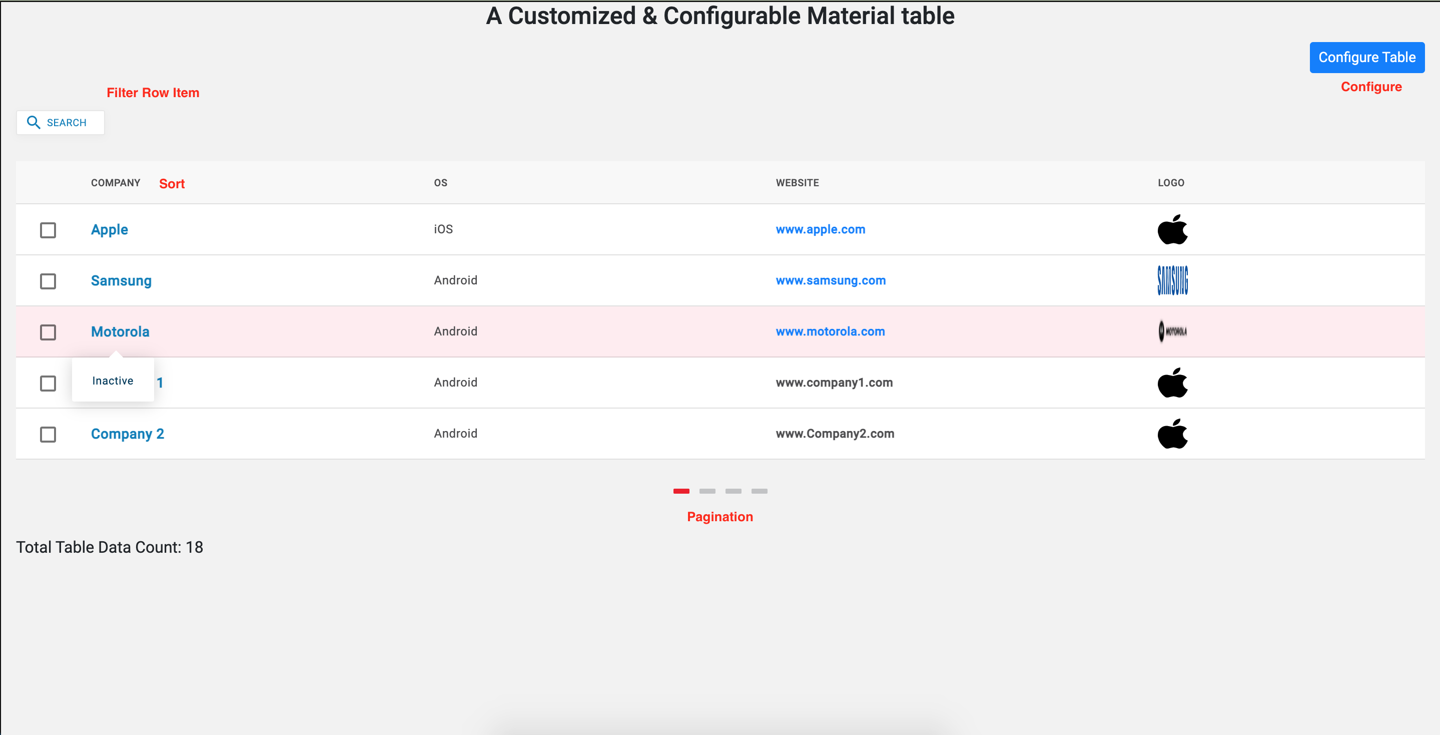 Angular Material Table with Filtering, Sorting, Pagination, Deletion