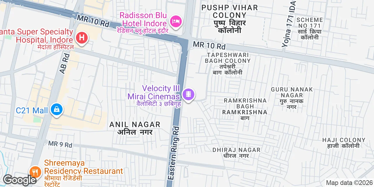 26, Service Rd near Velocity Multiplex,Tapeshwari Bagh Colony Indore, Indore 452010