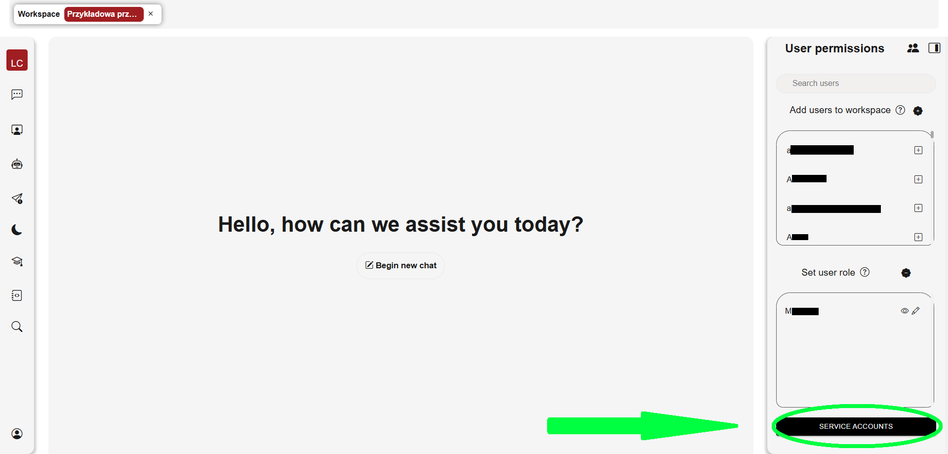 52. Przycisk Service Accounts