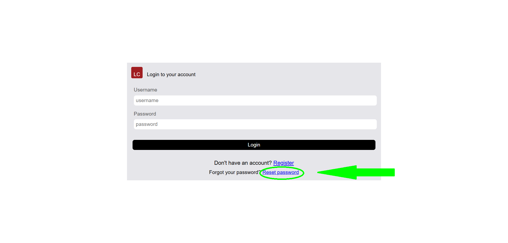 8. Lokalizacja przycisku *Reset Password*