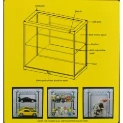 Display Case with LED Light house Dust-Free Cabinet Black 1/18 with 1 shelve 32cm