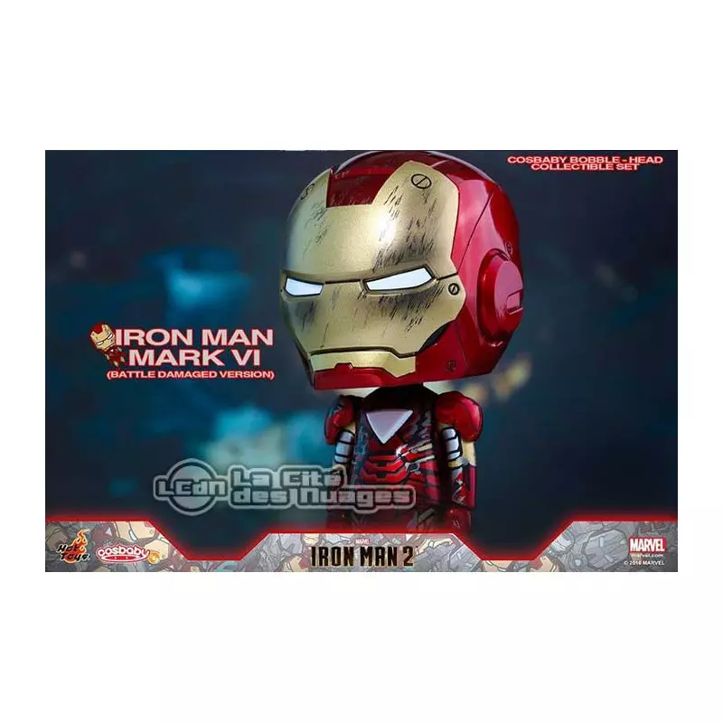 Hot Toys COSB270 Iron Man 2 Mark VI, War Machine &amp; Whiplash Mark II Cosbaby (S) Bobble-Head Collectible Set de 3
