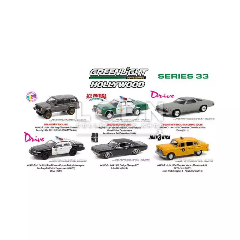 Hollywood Series 33 Set of 6 Cars (Beverly Hills 90210, Ventura, Wick, Drive...) 44930 1/64