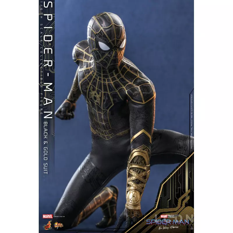 Hot Toys MMS604 Spider-Man No Way Home Collectible Action Figurine 1/6 Spider-Man (Black &amp; Gold Suit) 28cm