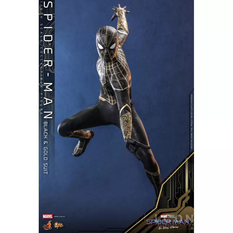 Hot Toys MMS604 Spider-Man No Way Home Collectible Action Figurine 1/6 Spider-Man (Black &amp; Gold Suit) 28cm