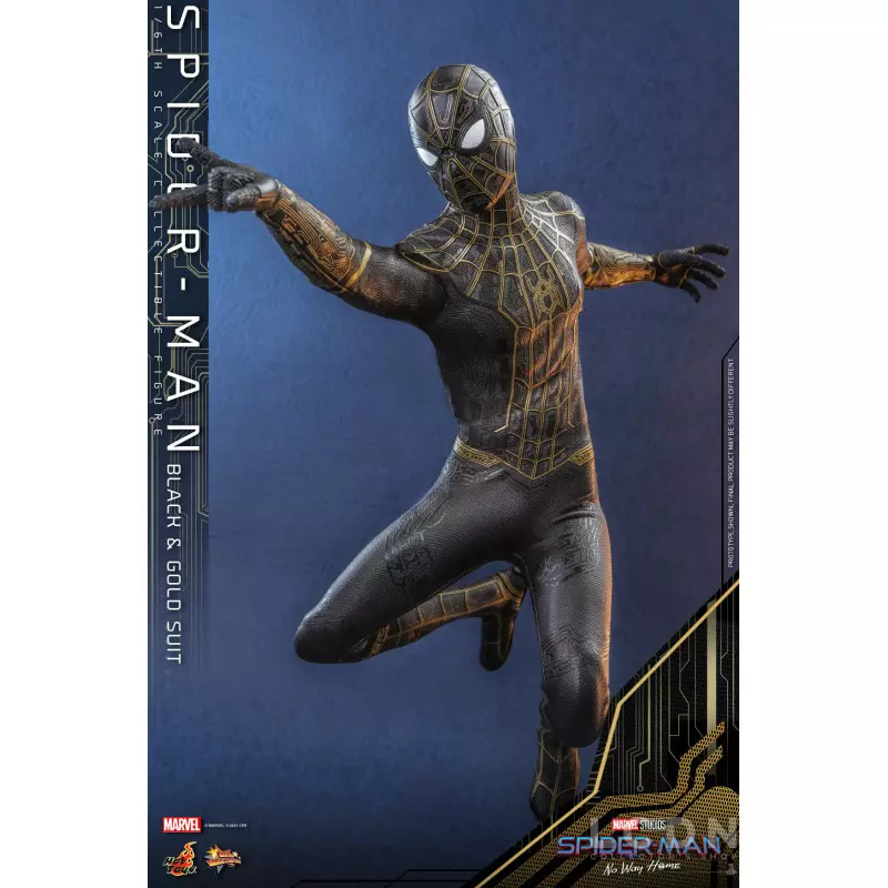 Hot Toys MMS604 Spider-Man No Way Home Collectible Action Figurine 1/6 Spider-Man (Black &amp; Gold Suit) 28cm
