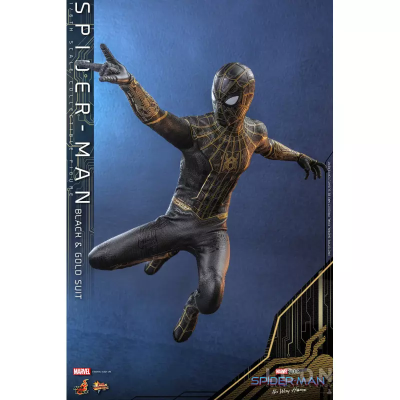 Hot Toys MMS604 Spider-Man No Way Home Collectible Action Figurine 1/6 Spider-Man (Black &amp; Gold Suit) 28cm