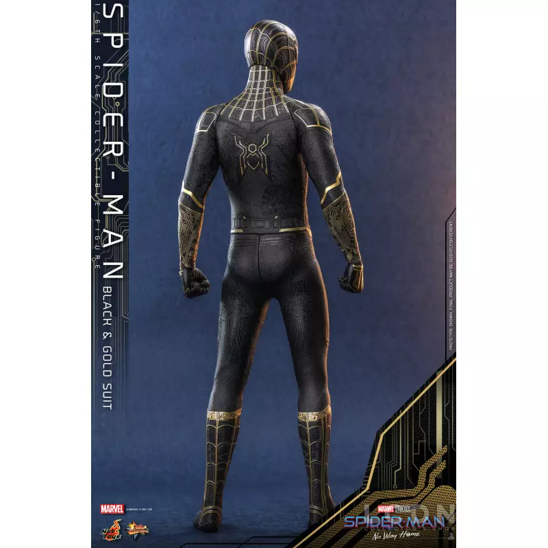 Hot Toys MMS604 Spider-Man No Way Home Collectible Action Figurine 1/6 Spider-Man (Black &amp; Gold Suit) 28cm