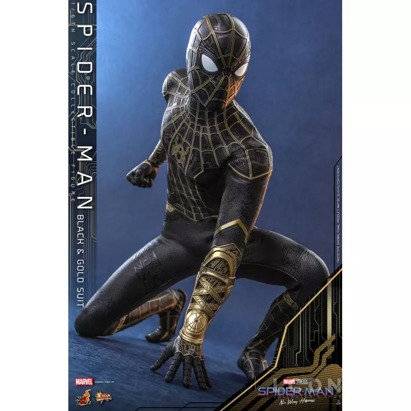 Hot Toys MMS604 Spider-Man No Way Home Collectible Action Figurine 1/6 Spider-Man (Black &amp; Gold Suit) 28cm