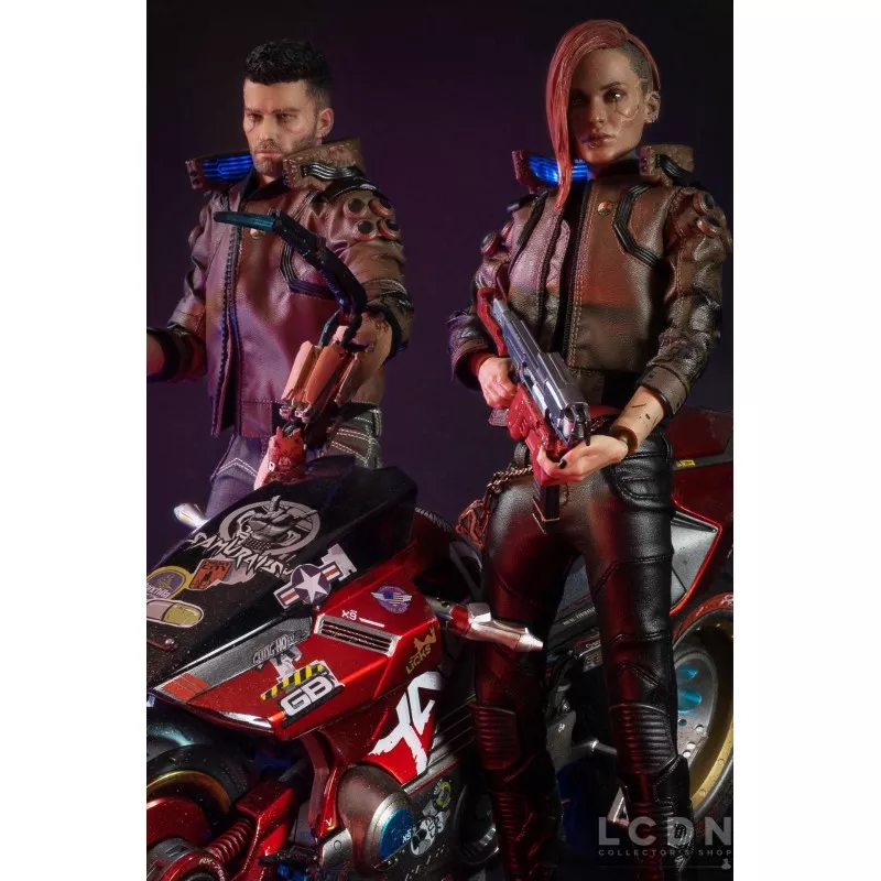 Cyberpunk 2077 Ultimate Bundle V Femme &amp; Masculine 1/6 Pack de 2 Collectible Action Figurines avec Moto Sportive Yaiba Kusanagi