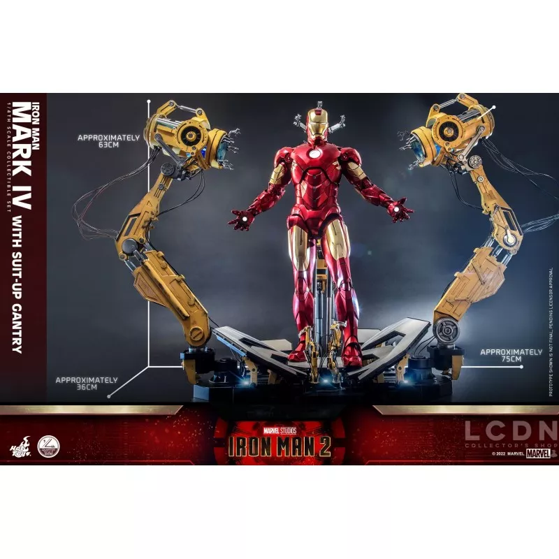 Hot Toys QS021 Iron Man 2 Collectible Action Figurine 1/4 Iron Man Mark IV with Suit-Up Gantry 48-63cm
