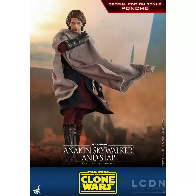 Hot Toys TMS020B Star Wars: The Clone Wars Anakin Skywalker and STAP 1/6 Collectible Figurine Set with Bonus 31cm
