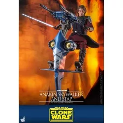 Hot Toys TMS020B Star Wars: The Clone Wars Anakin Skywalker and STAP 1/6 Collectible Figurine Set with Bonus 31cm