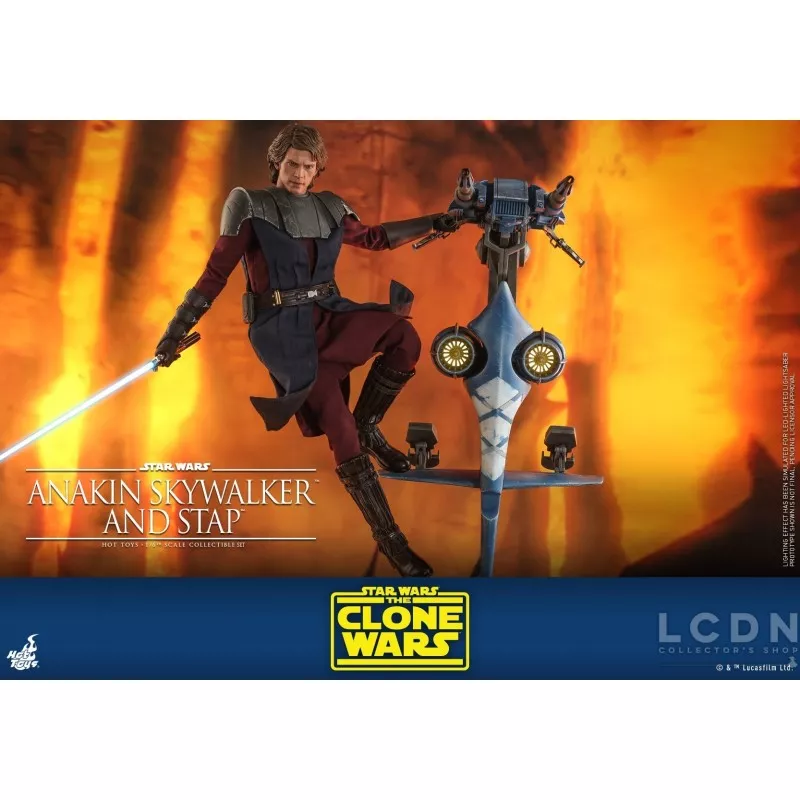 Hot Toys TMS020B Star Wars: The Clone Wars Anakin Skywalker and STAP 1/6 Collectible Figurine Set with Bonus 31cm