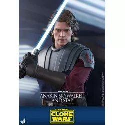 Hot Toys TMS020B Star Wars: The Clone Wars Anakin Skywalker and STAP 1/6 Collectible Figurine Set with Bonus 31cm