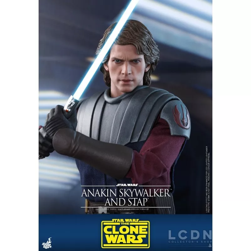 Hot Toys TMS020B Star Wars: The Clone Wars Anakin Skywalker and STAP 1/6 Collectible Figurine Set with Bonus 31cm