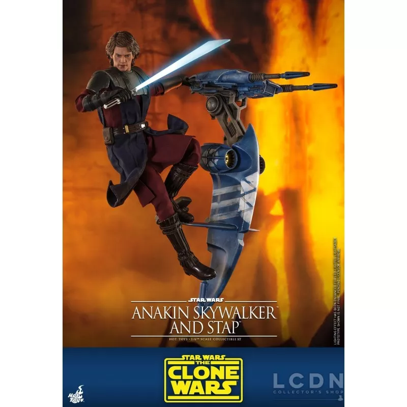 Hot Toys TMS020B Star Wars: The Clone Wars Anakin Skywalker and STAP 1/6 Collectible Figurine Set with Bonus 31cm
