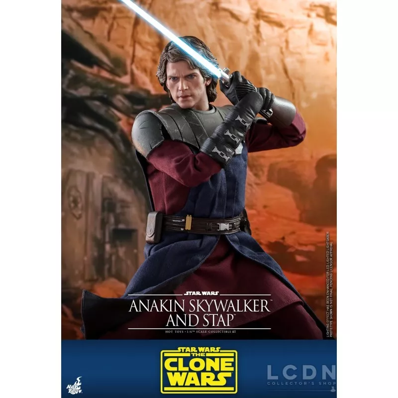Hot Toys TMS020B Star Wars: The Clone Wars Anakin Skywalker and STAP 1/6 Collectible Figurine Set with Bonus 31cm