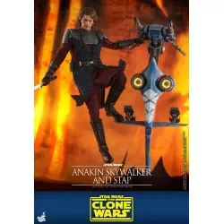 Hot Toys TMS020B Star Wars: The Clone Wars Anakin Skywalker and STAP 1/6 Collectible Figurine Set with Bonus 31cm