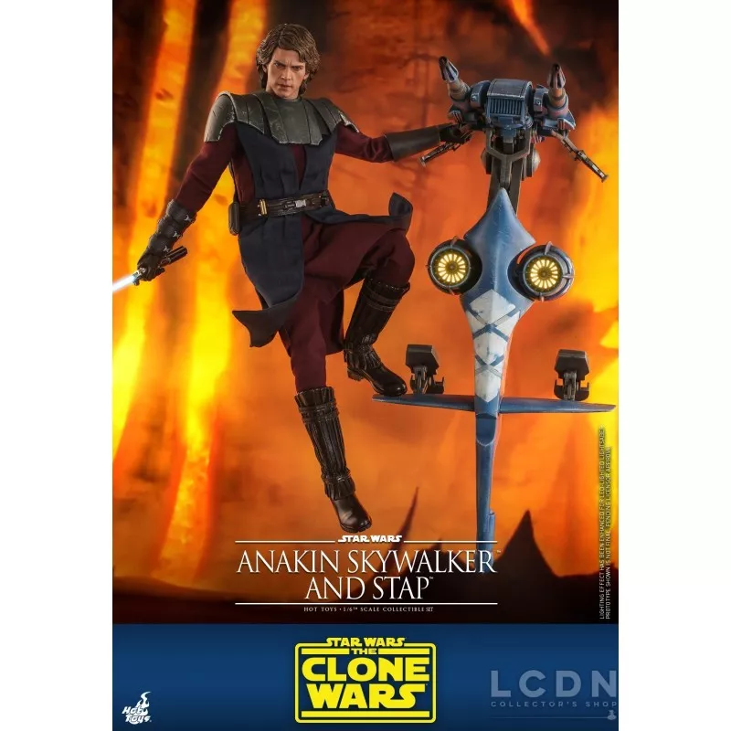 Hot Toys TMS020B Star Wars: The Clone Wars Anakin Skywalker and STAP 1/6 Collectible Figurine Set with Bonus 31cm