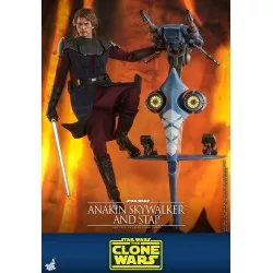 Hot Toys TMS020B Star Wars: The Clone Wars Anakin Skywalker and STAP 1/6 Collectible Figurine Set with Bonus 31cm