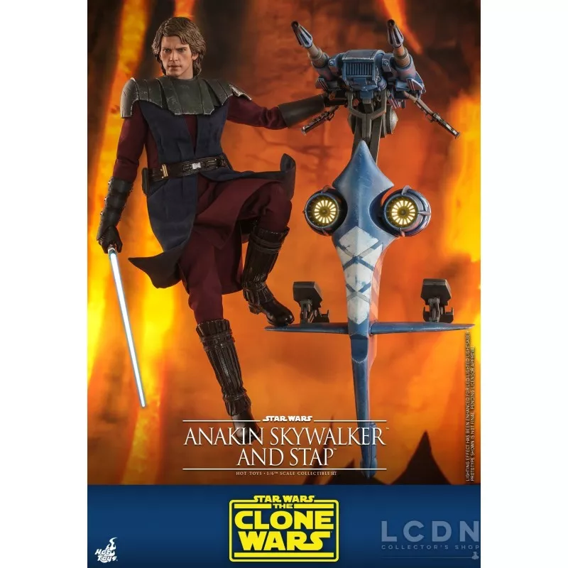 Hot Toys TMS020B Star Wars: The Clone Wars Anakin Skywalker and STAP 1/6 Collectible Figurine Set with Bonus 31cm