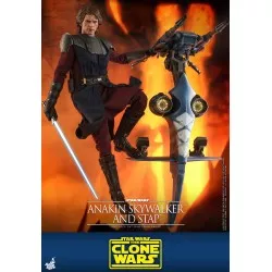 Hot Toys TMS020B Star Wars: The Clone Wars Anakin Skywalker and STAP 1/6 Collectible Figurine Set with Bonus 31cm