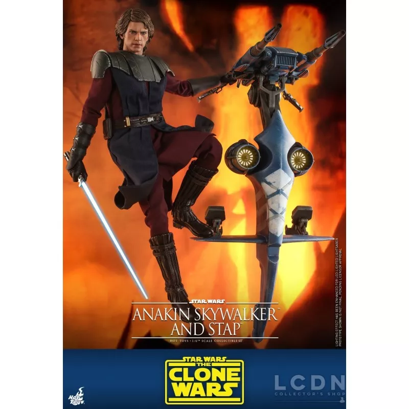 Hot Toys TMS020B Star Wars: The Clone Wars Anakin Skywalker and STAP 1/6 Collectible Figurine Set with Bonus 31cm