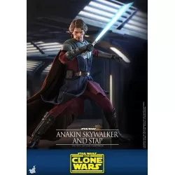Hot Toys TMS020B Star Wars: The Clone Wars Anakin Skywalker and STAP 1/6 Collectible Figurine Set with Bonus 31cm